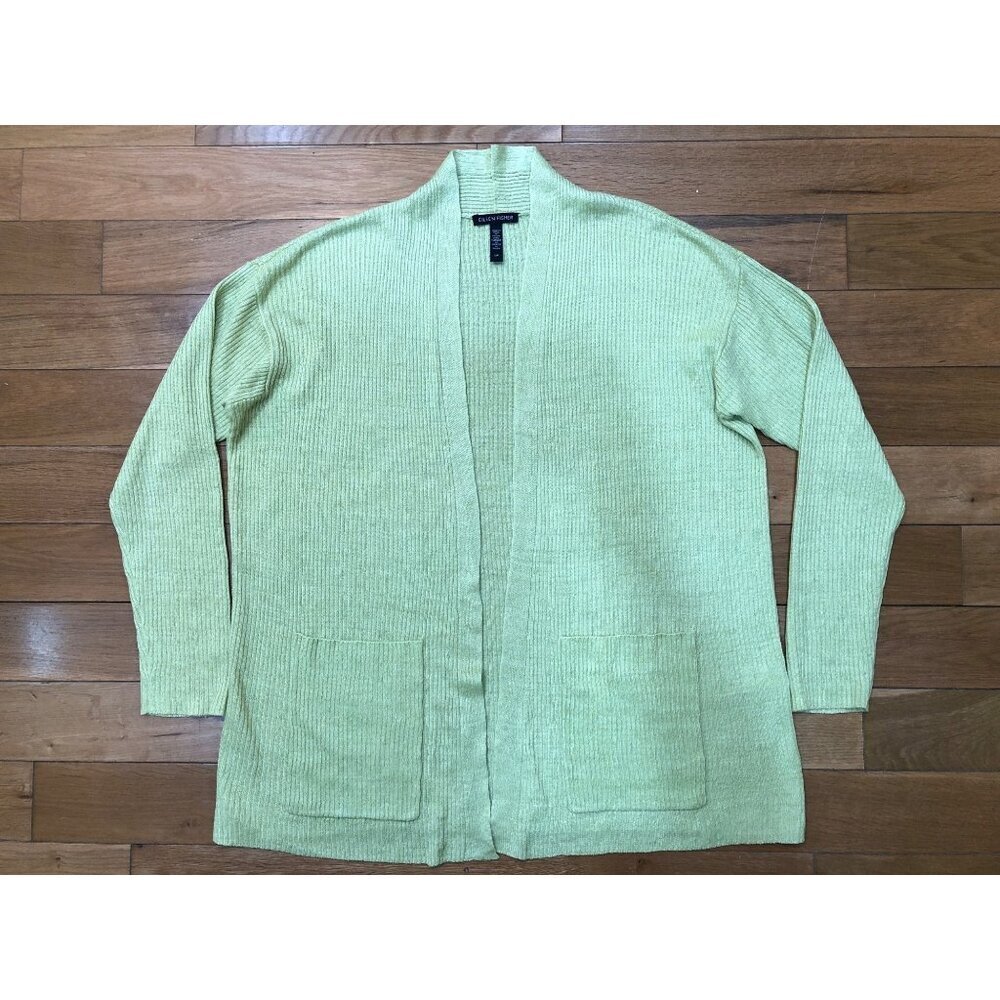 NWOT Eileen Fisher Cardigan Organic Linen Delave High Collar in Canary Sz S/P - Picture 8 of 10